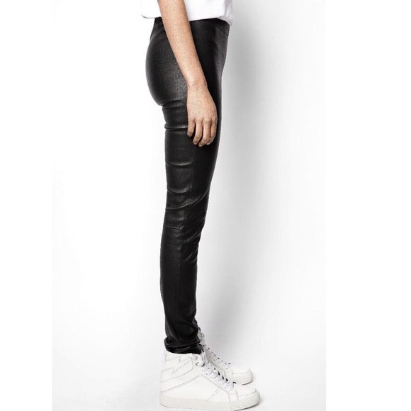 2022 Zadig & Voltaire Pharel Cuir Perm Pants Leather Leggins - Picture 3 of 6